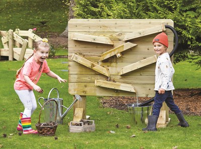Children using water wall