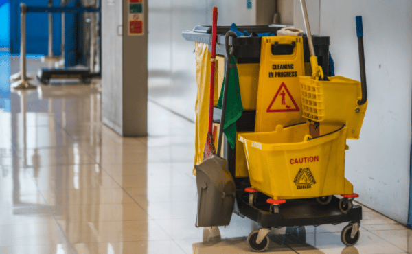 Cart with cleaning supplies
