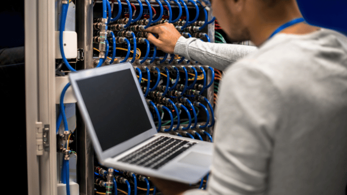 man fixing network issue