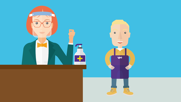 Cartoon of teacher and student PPE