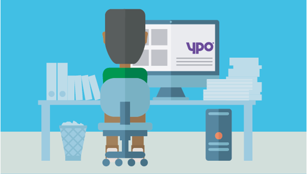 Cartoon of person working on computer