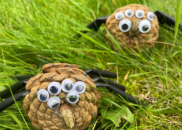 Pinecone spiders Halloween craft