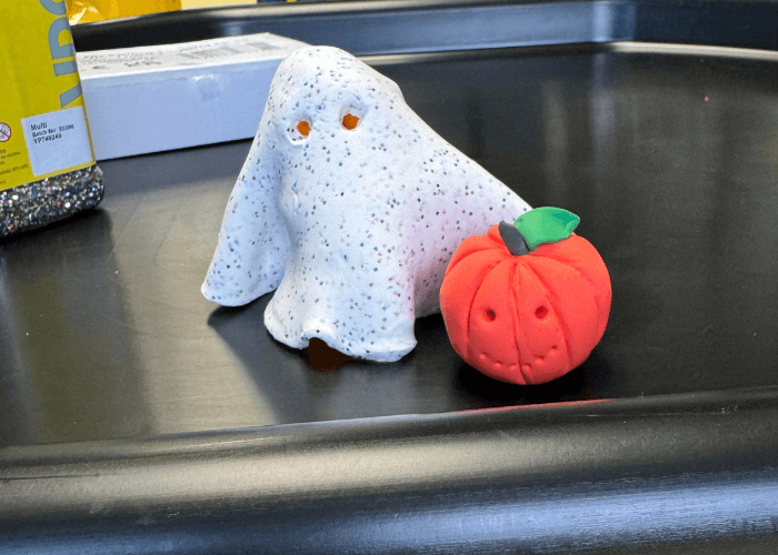 air dry clay ghost and pumpkin craft