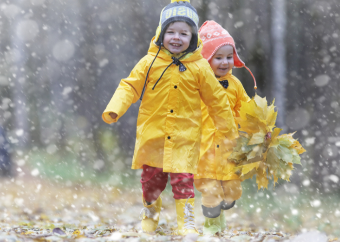 children collecting leaves
