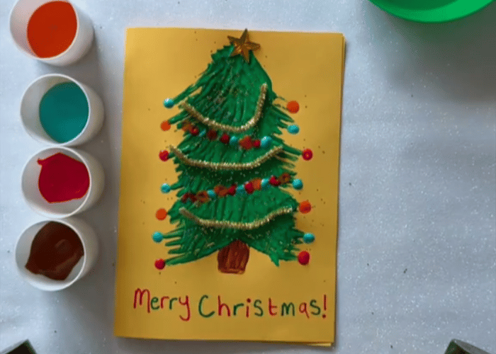 Christmas Tree painted on yellow card
