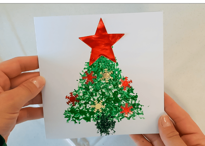 Christmas tree painted on white card
