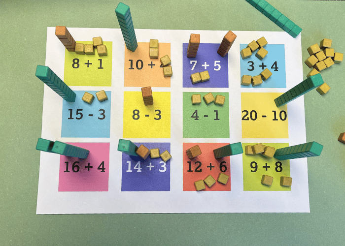Worksheet helping to add and subtract to 20.