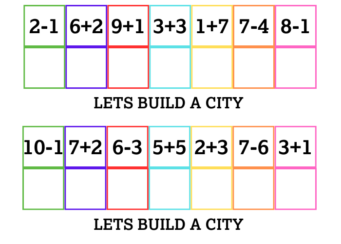 A worksheet with simple additions and subtractions 
