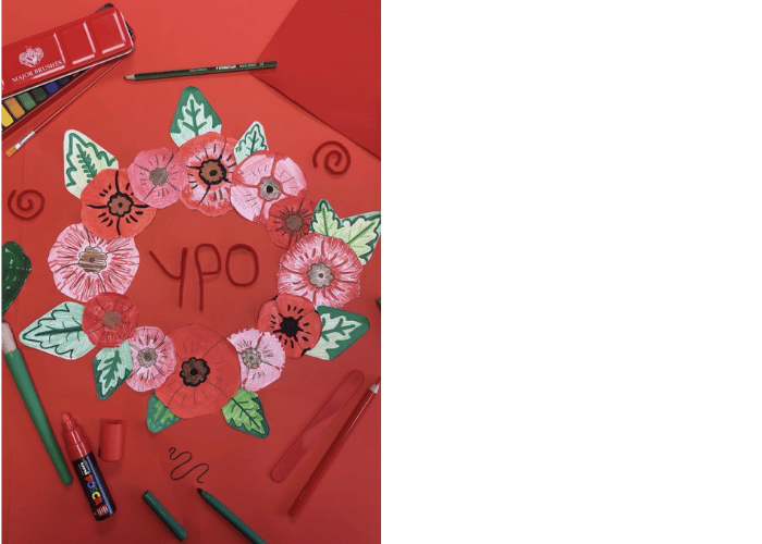 Colouring in poppy wreath for Remembrance Day
