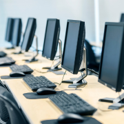 Desk with multiple computers on