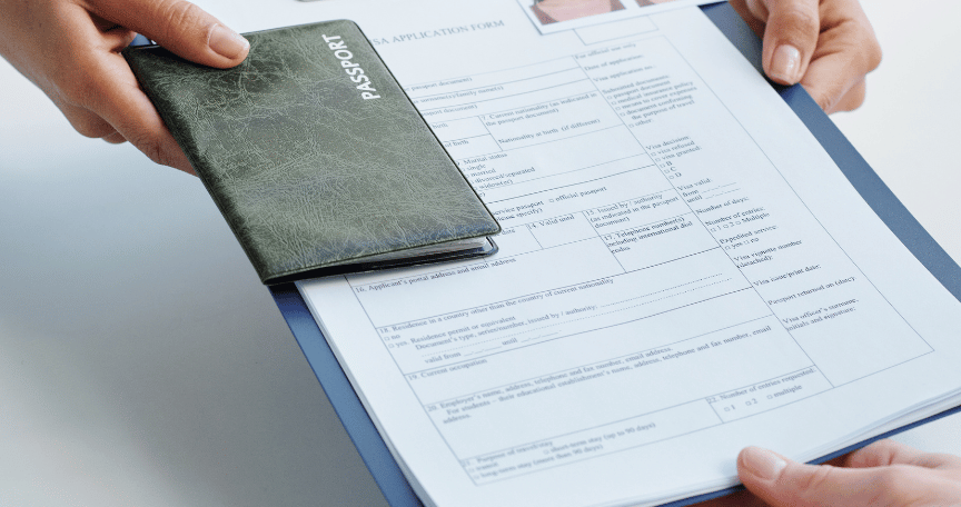 handing out visa application form