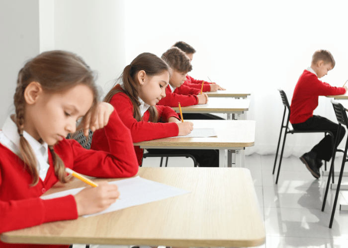 students taking an exam