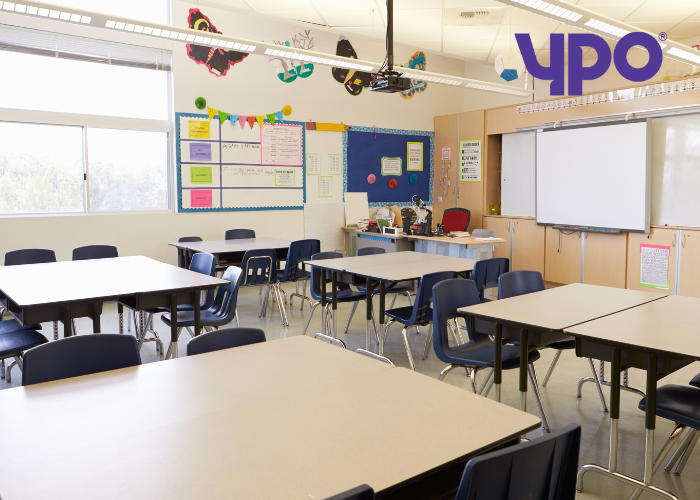 Classroom equipped with school furniture
