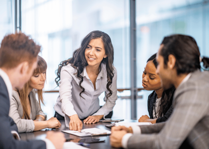 team discussing in the office