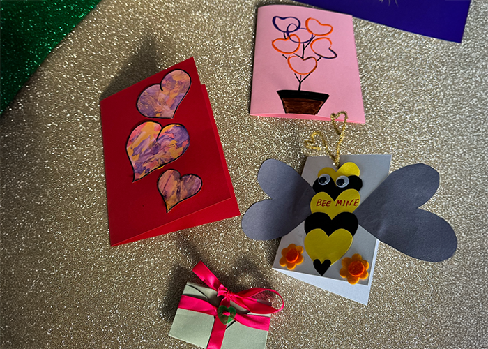 four handmade Valentine
