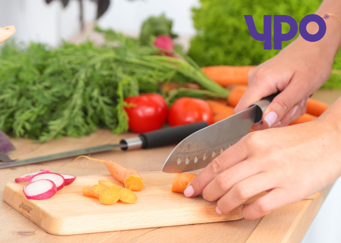 Cutting up fresh vegetables