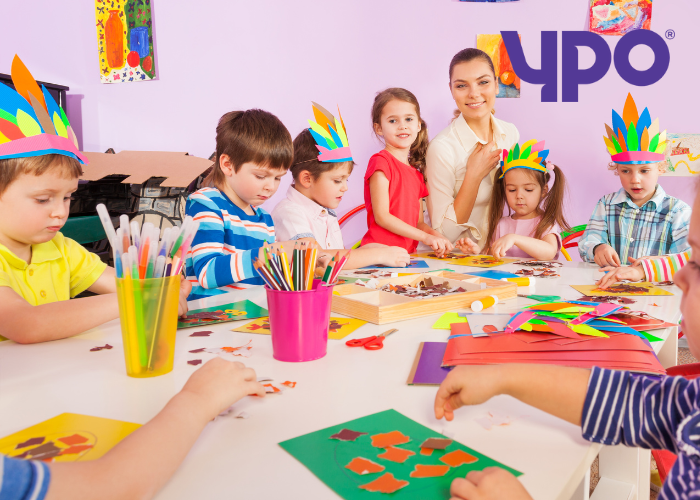 A group of children crafting 