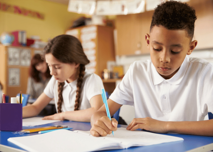 primary school children doing work 