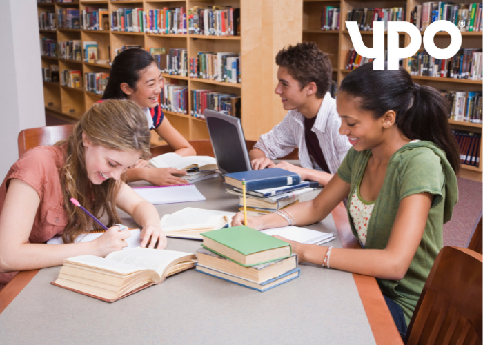 Teenagers in a library