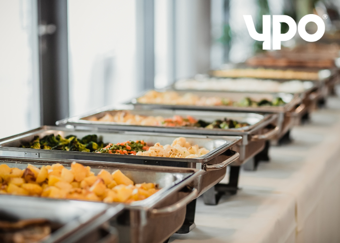 Catering food on a long table