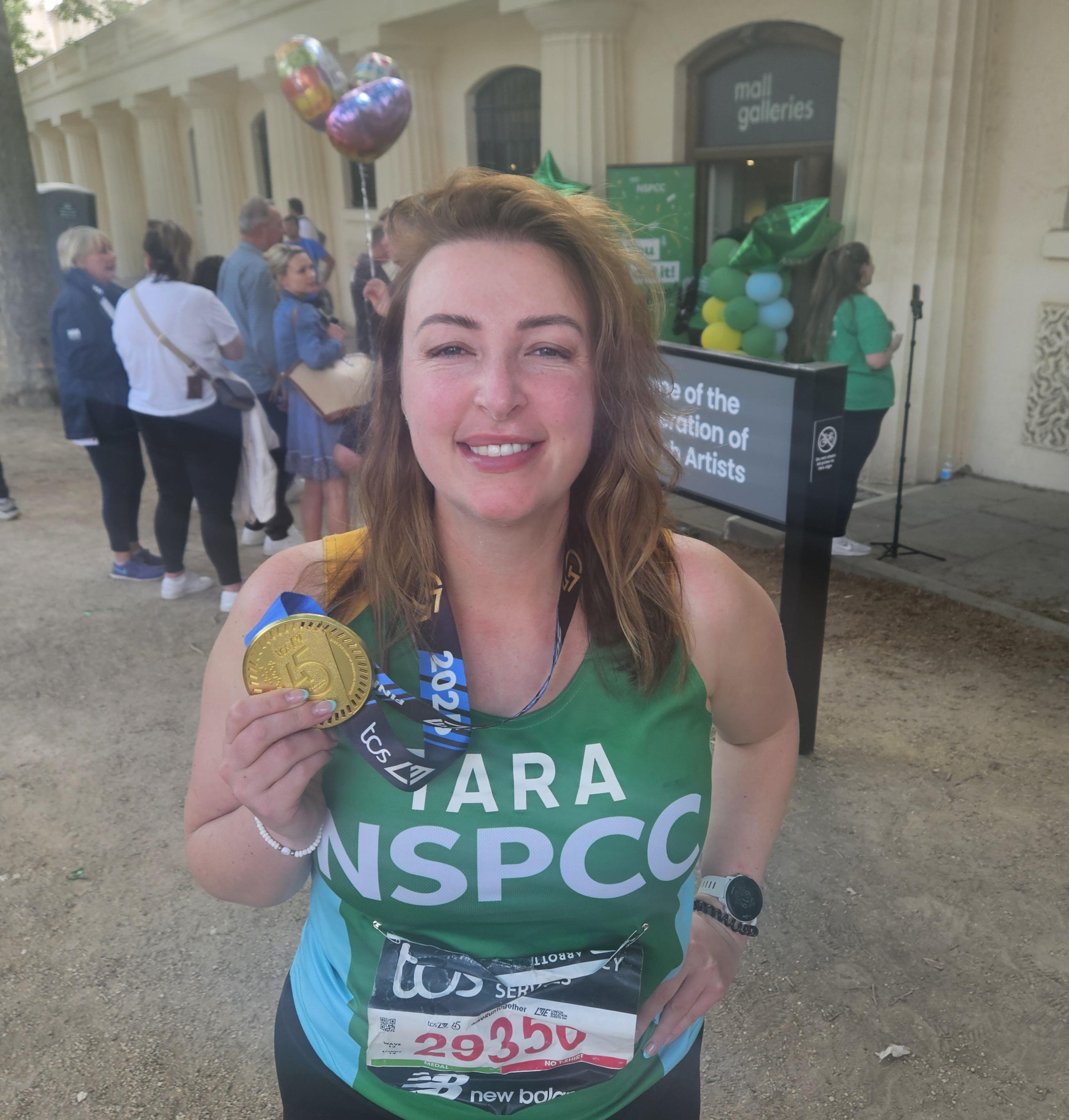 Tara Charlesworth at the London Marathon finish on The Mall
