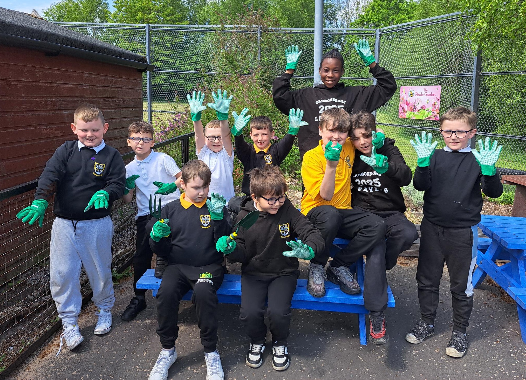 Carronshore pupils with their gardening gear